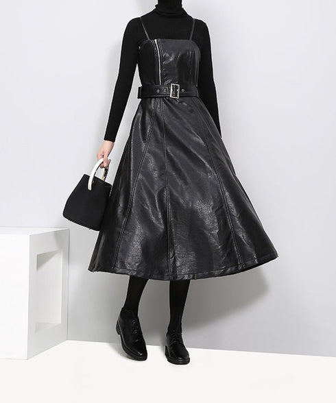 black midi sleeveless dress